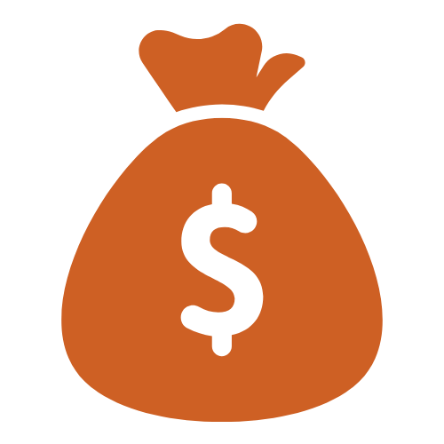 Orange money bag with a green dollar sign on a green background