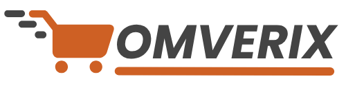 Omverix logo with a shopping cart icon on a transparent background