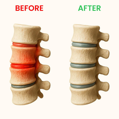 Model of a spine showing 'Before' and 'After' with red and green labels.