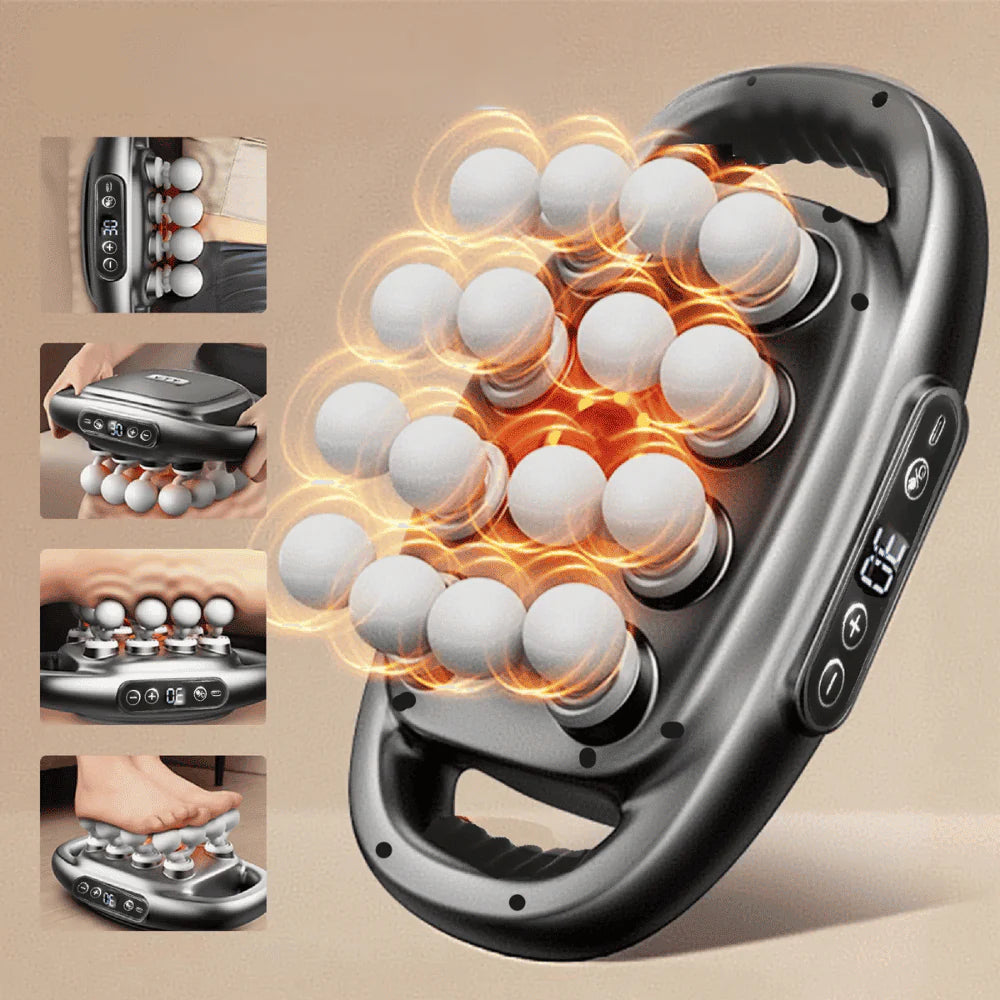 ABS Wireless Back Massager with rotating roller heads for deep muscle massage on back, legs and feet