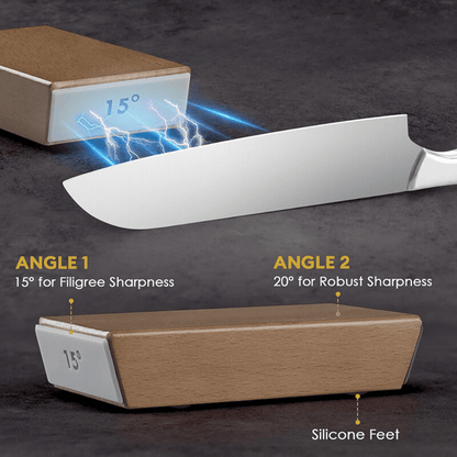 Rolling Knife Sharpener with 15° and 20° angle guides for fine and robust kitchen knife sharpening