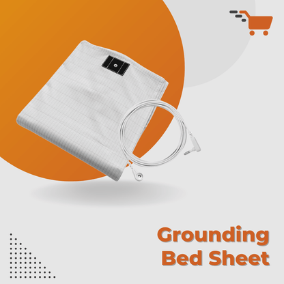 Grounding bed sheet with a cable on an orange and white background