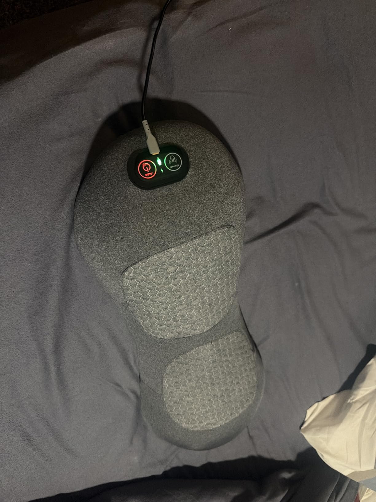 3-in-1 Back Massager Pillow with control panel and charging cable for heat and vibration massage use