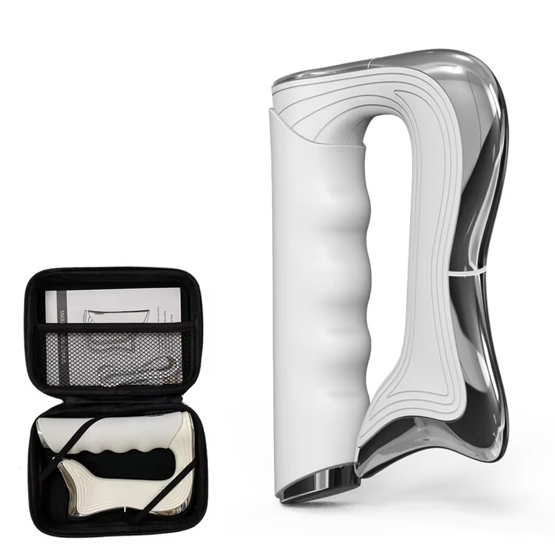 White and black travel-sized product with a carrying case on a white background