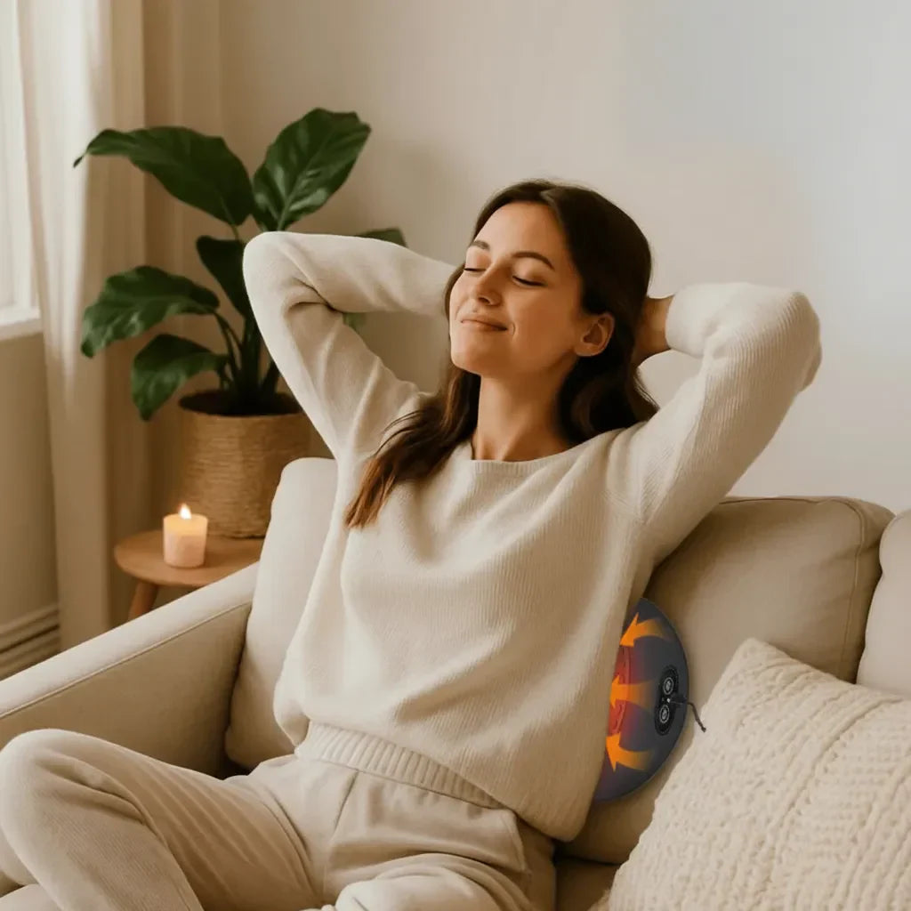 Electric Lumbar Back Stretcher for home use with heat function and curved support for lower back relief